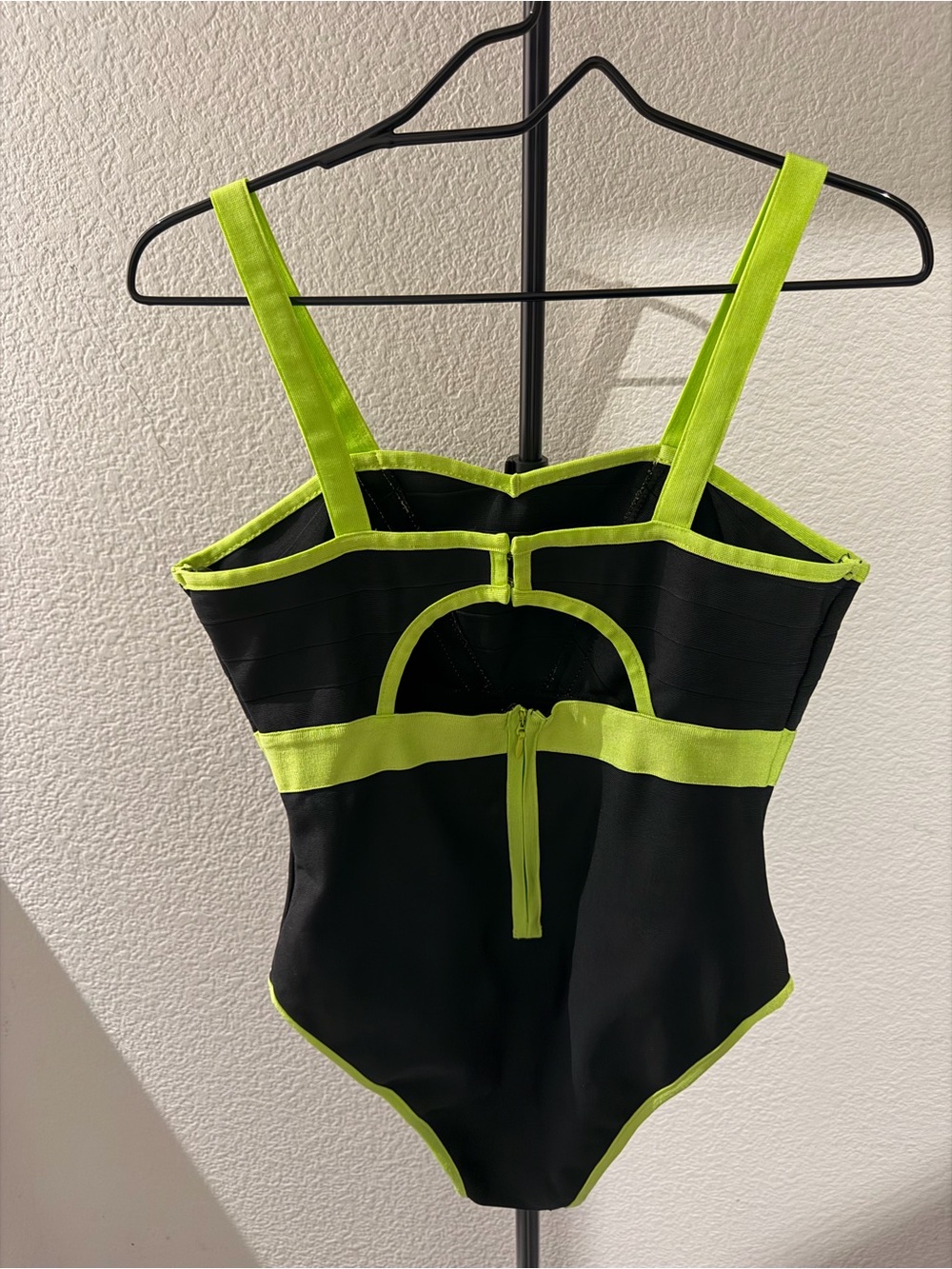 Girls Neon Lime Trim Black One-Piece Swimsuit